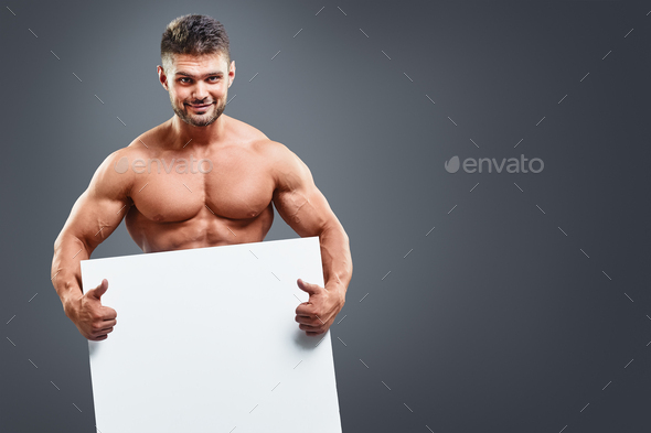 Naked Muscular Man Covering With A Banner Stock Photo By Kegfire PhotoDune